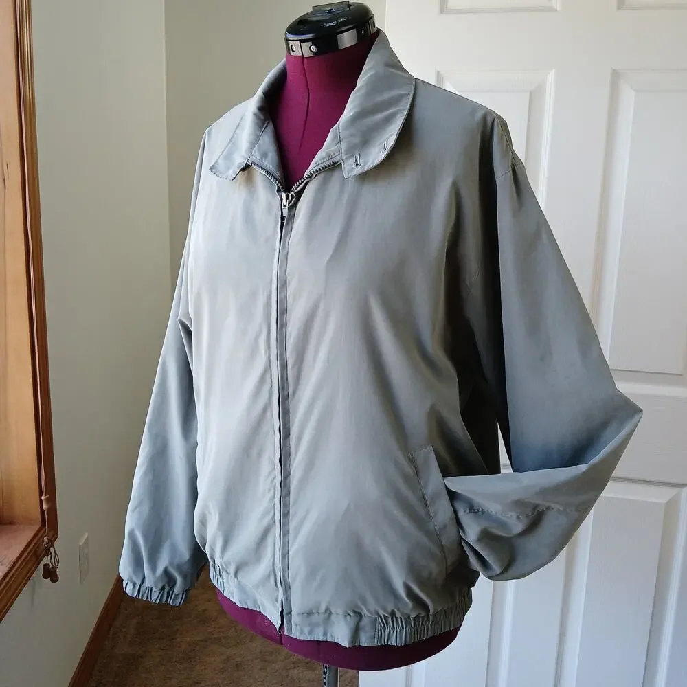 London Fog Grey Windbreaker Jacket L VTG Y2K golf bomber full zip button collar